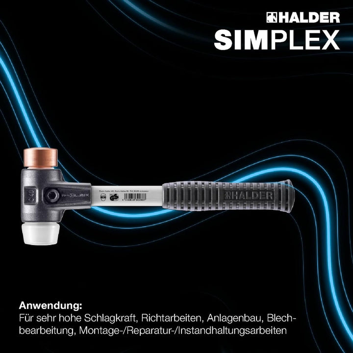 SIMPLEX-Schonhammer, Kupfer/Superplastik; mit verstärktem Tempergussgehäuse und Fiberglasstiel | D=4