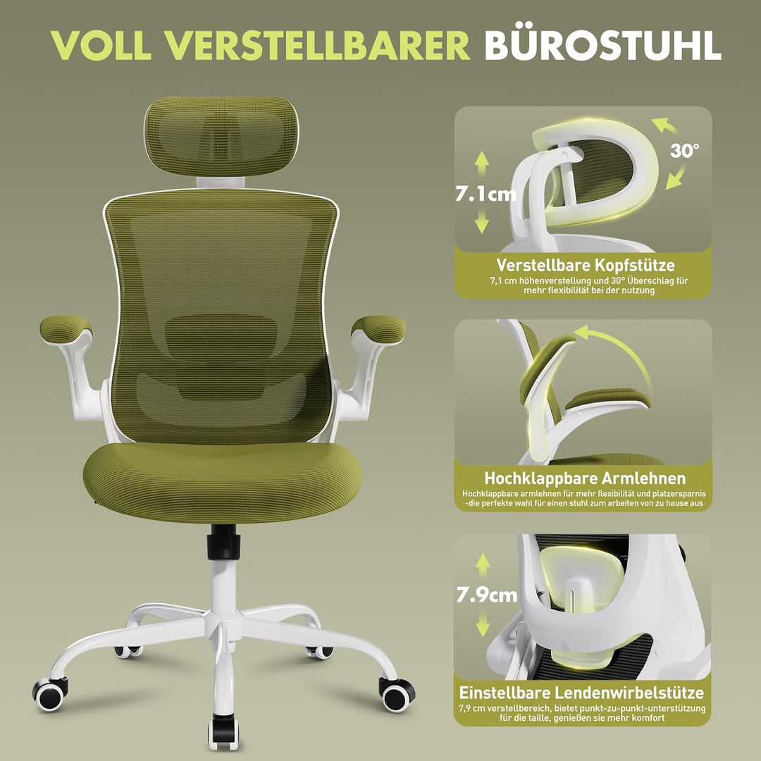COLAMY Bürostuhl Mesh Computer Stuhl mit Verstellbarer Kopfstütze und Lendenwirbelstütze, Schreibtis