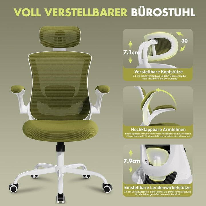 COLAMY Bürostuhl Mesh Computer Stuhl mit Verstellbarer Kopfstütze und Lendenwirbelstütze, Schreibtis