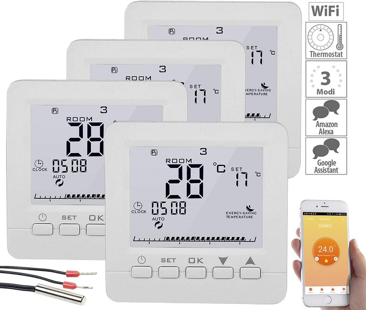 revolt Wandthermostat: 4er-Set WLAN-Thermostate für Fussbodenheizung, für Siri, Alexa & GA (Raum The
