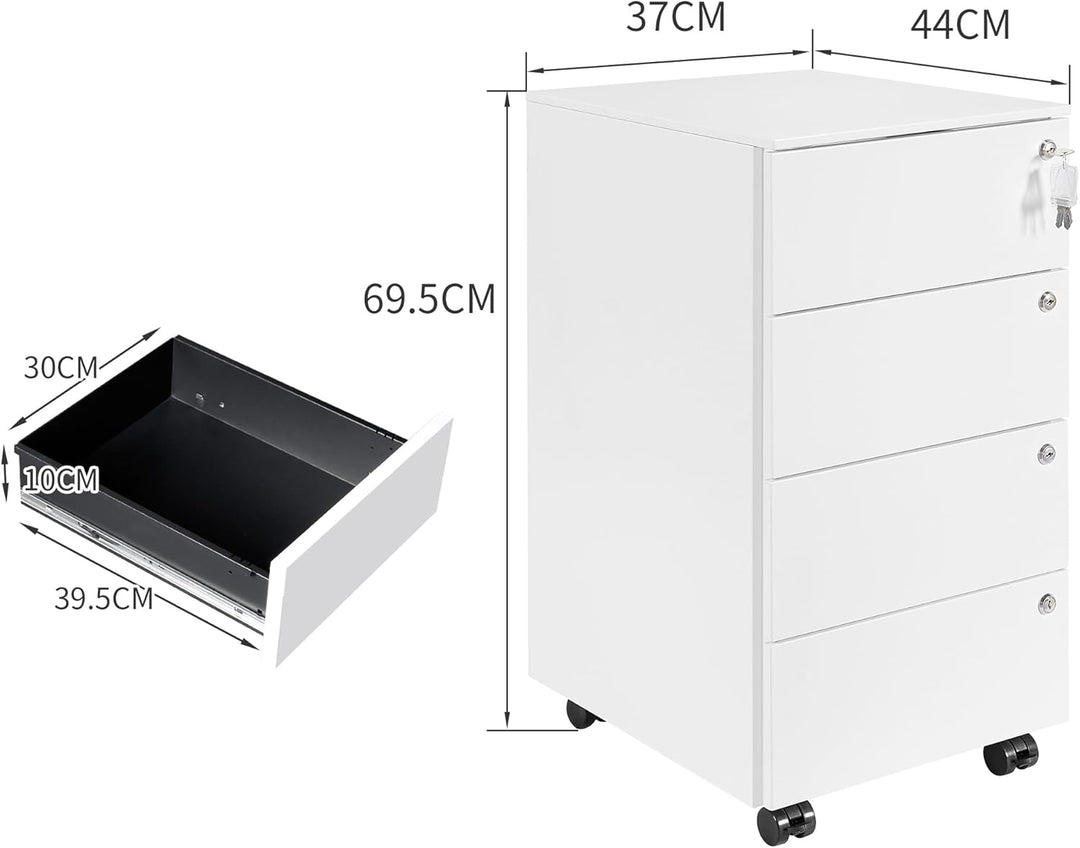 LVSTEEL Rollcontainer mit Schubladen, Mobiler Aktenschrank unter Schreibtisch, Abschliessbarer Büros