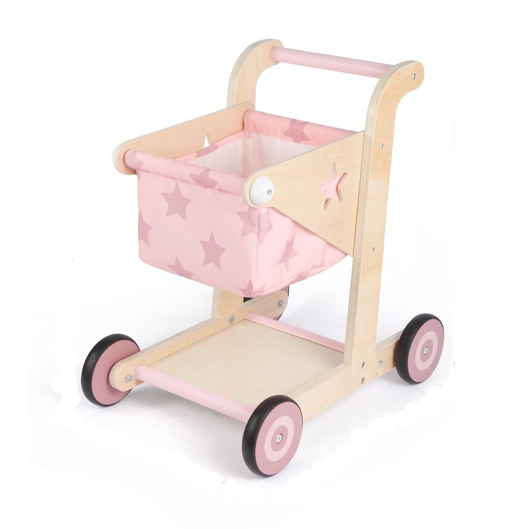 Asweets 2-in-1 Lauflernwagen Holz, Puppenwagen zum Schieben und Ziehen, Baby Walker, Kleinkindspielz