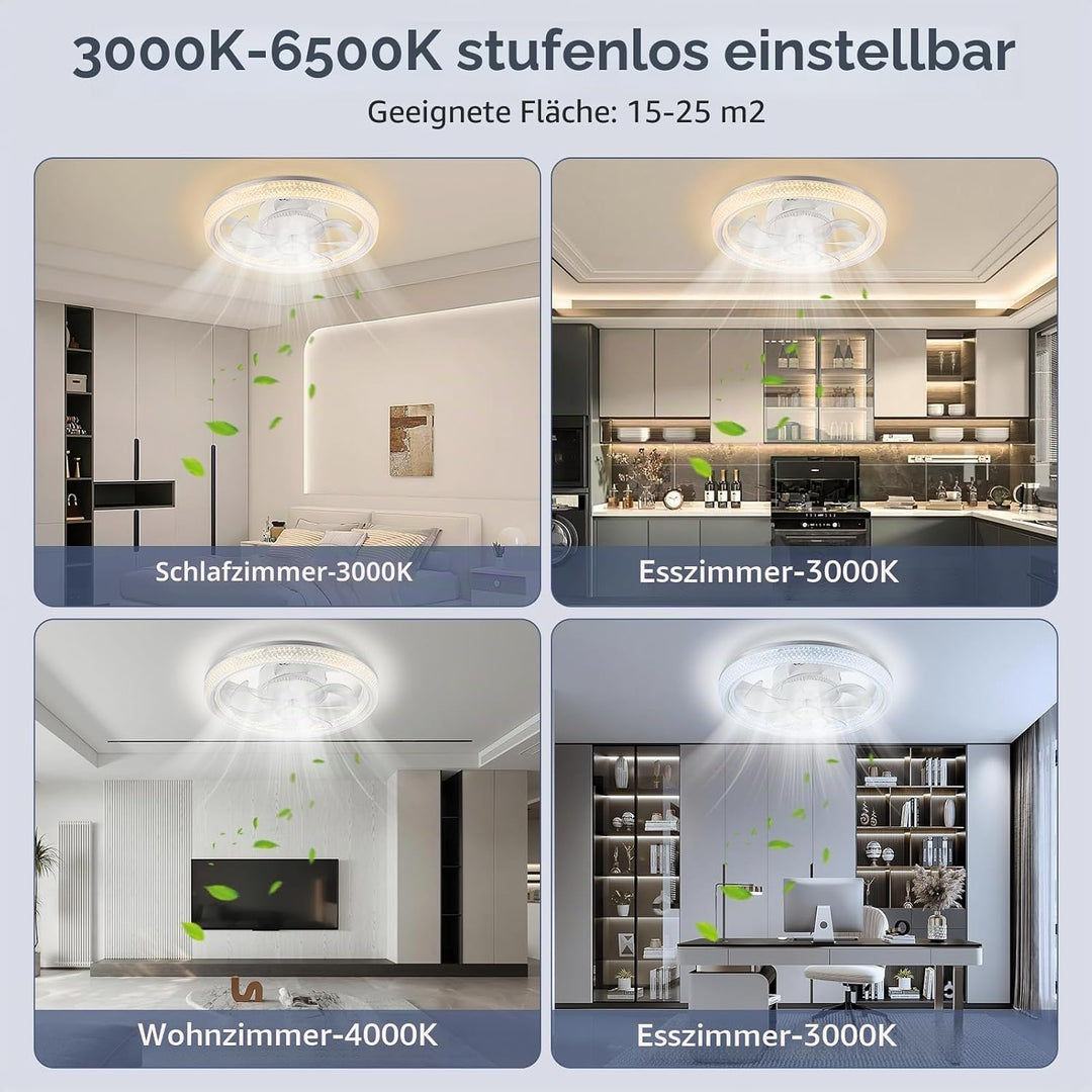 Ventilator Deckenleuchte,LED Deckenventilator mit Beleuchtung,3 Farbtemperatur und 6 Geschwindigkeit