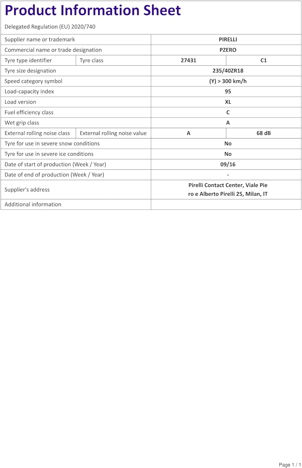 Pirelli P-Zero XL FSL - 235/40R18 - Sommerreifen