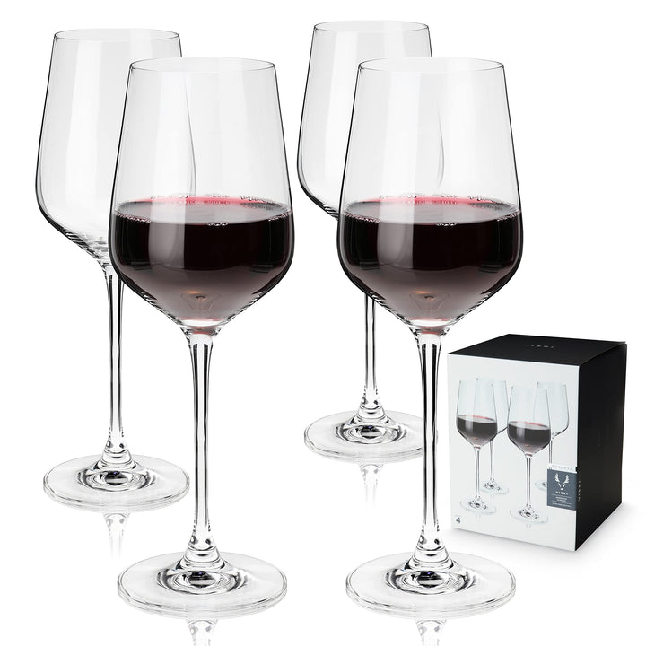 Viski Reserve European Crystal Bordeaux-Gläser, 4 Rotweingläser aus bleifreiem Kristallglas, Glaswar