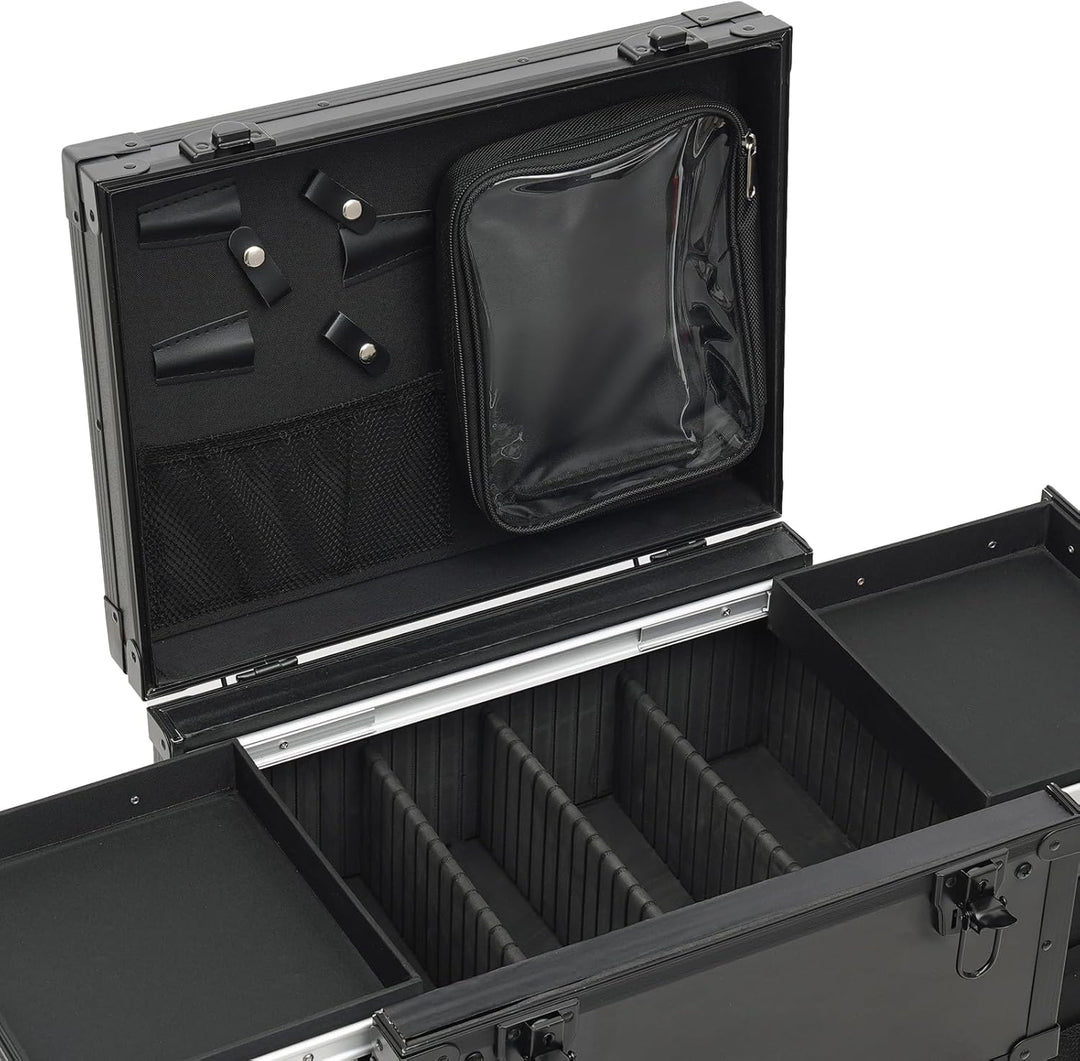 Kosmetikkoffer Trolley Schminkkoffer mit Rollen Aluminium Gross Beauty Make Up Koffer mit 4 Schublad