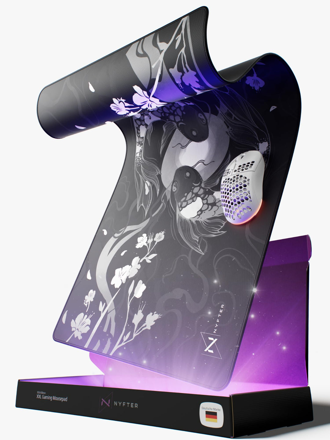 Nyfter - XXL Gaming Mauspad Nyfpad - 900x500mm Koi Premium Gaming Mousepad (Blossom-Black), Blossom-