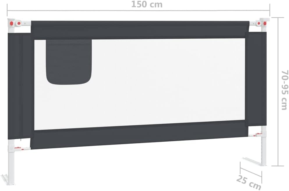 Kleinkind-Bettschutzgitter Dunkelgrau 150x25x(70-95) cm Stoff Bettgitter Rausfallschutz Rausfallschu