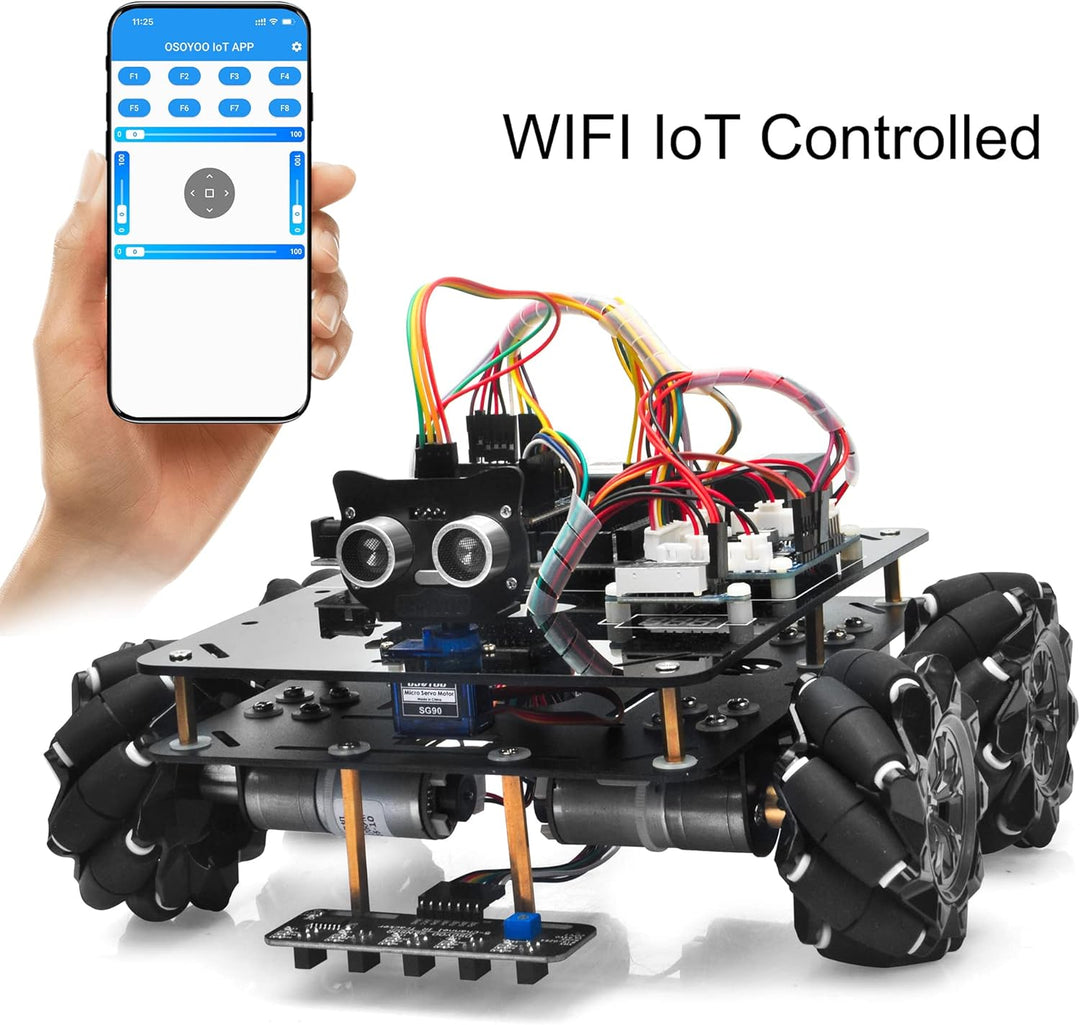 OSOYOO Omni-directinal Mecanum Wheels Robot Car Kit for Arduino | Metal Chassis DC Motor Robotic |ST