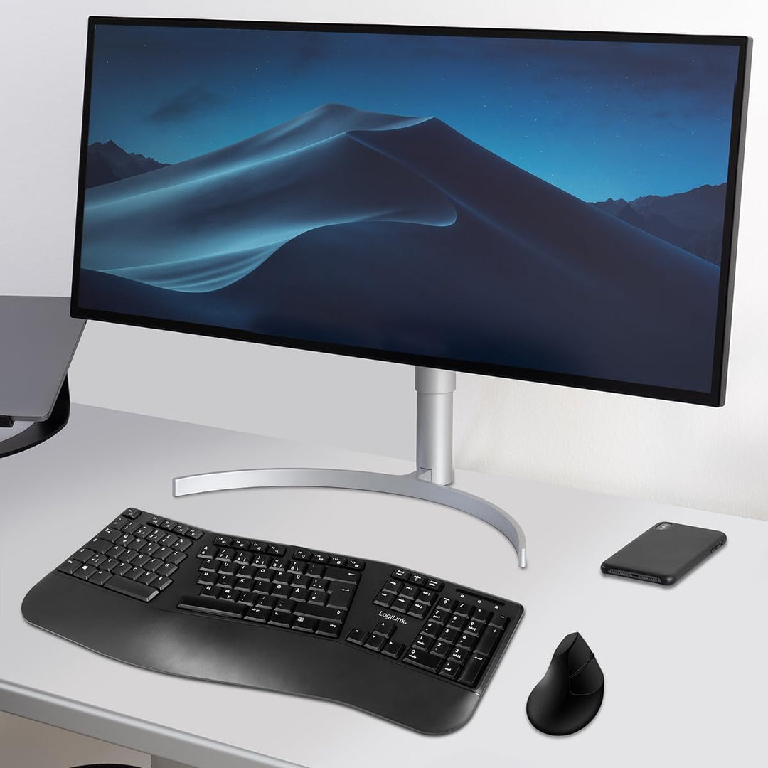 LogiLink Ergonomisches Funk-Tastatur-Maus-Set mit geteilter Tastatur (mit 13 Multimedia Keys)