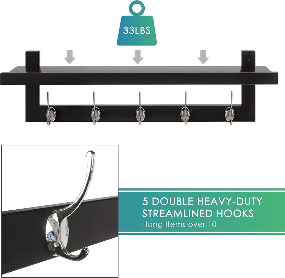 SMIBUY Kleiderhaken mit Regal Wandmontage, 74 cm Eingangsbereich Garderobe für Wand, Bambus-Hängereg