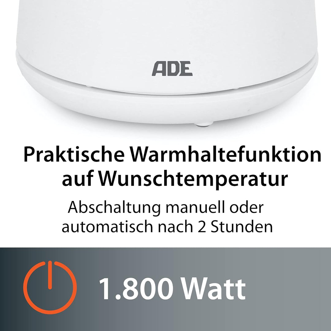 ADE Energiesparender Wasserkocher mit Temperatureinstellung 40-100°C | 1,5 l | Edelstahl | BPA-frei