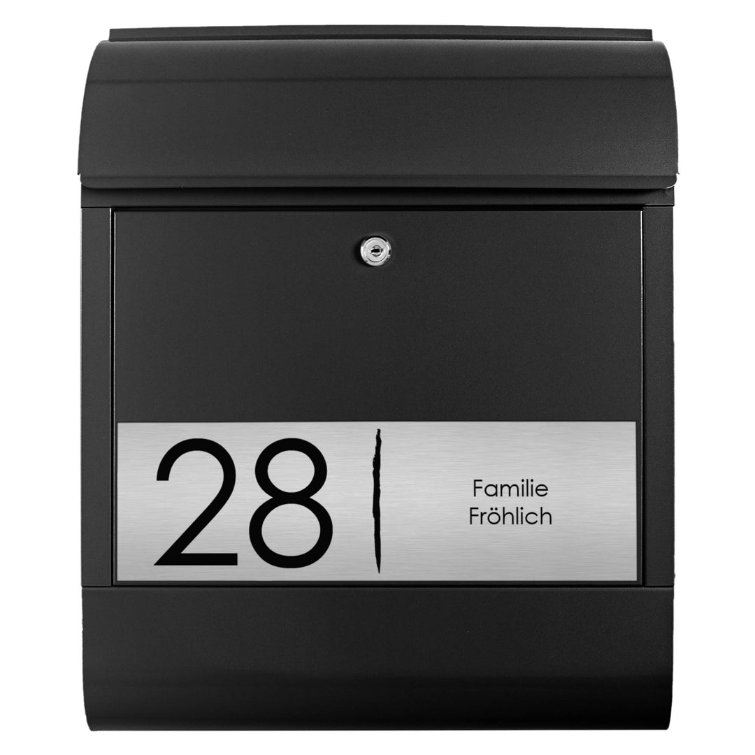 banjado® Briefkasten personalisiert mit graviertem Namensschild in Silber/Briefkasten schwarz 39x47x