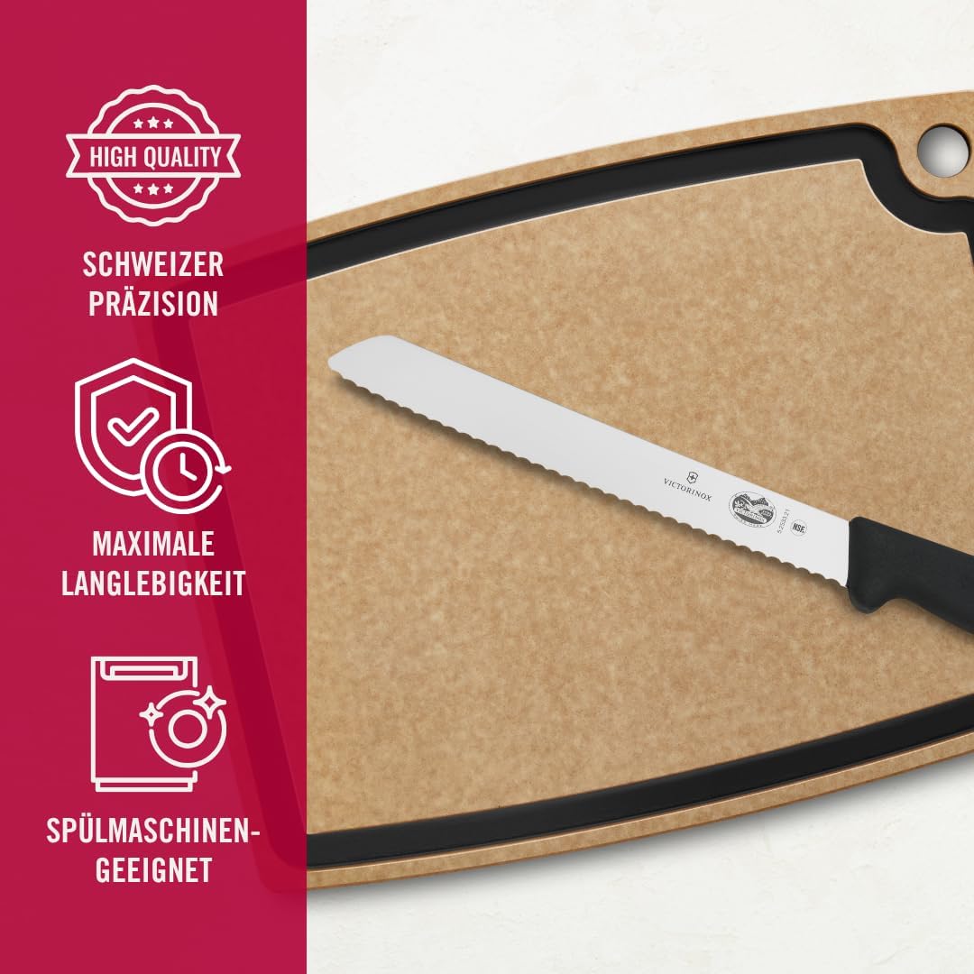 Victorinox Fibrox Brotmesser mit Wellenschliff, Scharfes Küchenmesser für Kuchen und Backwaren, 21 c