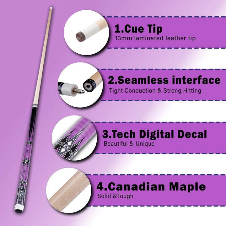 58" Pool Billard Queue with 13mm Tip,19 20 oz Billiard Cue,Schwarz oder Weiss，1/2 Maple Queue Sticks