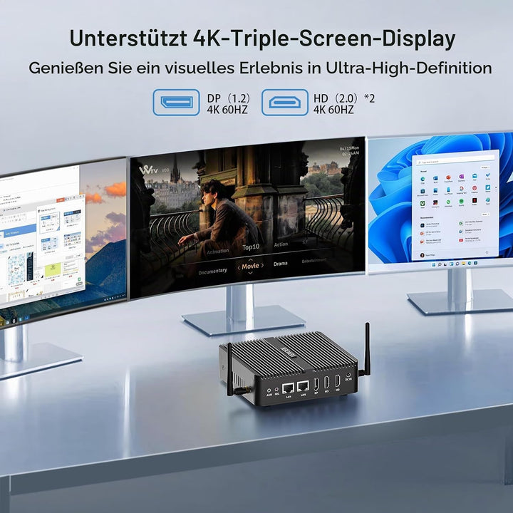 VENOEN N100 Mini PC Industrie, lüfterloser PC WIN11 pro, Dual LAN Industrial Desktop PC, Dual HD, DP
