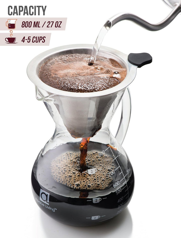 Apace Living SultryBrew Pour Over Kaffeebereiter inkl. Kaffeeschaufel und Korkdeckel Eleganter Handf