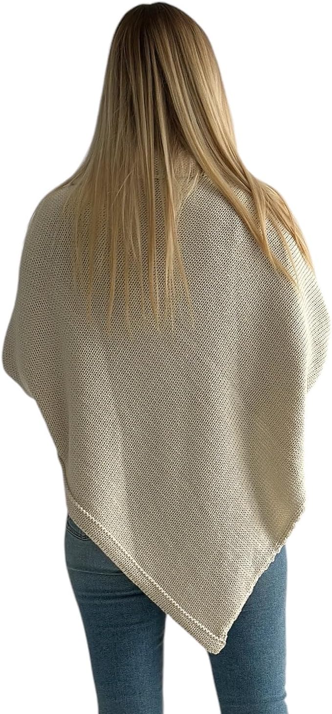 Mississhop Poncho Strick Sweatshirt Pullover Umhang Überwurf Einheitsgrösse Beige, Einheitsgrösse Be
