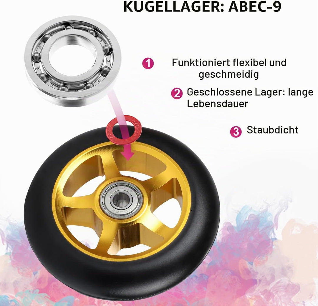 Stunt Scooter Rollen, 2 Stück Scooter Ersatzräder, 100mm Scooter Räder mit ABEC, 9 Kugellager, Härte