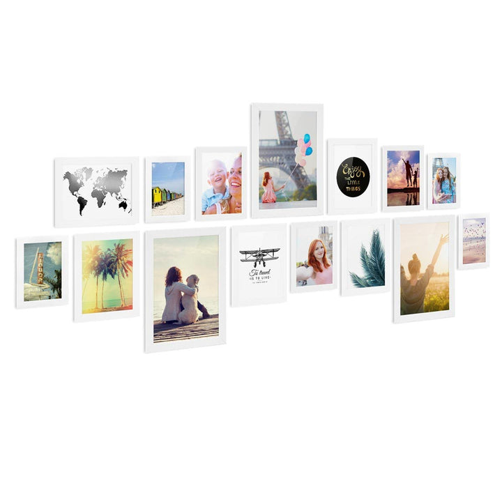 PHOTOLINI Bilderrahmen Set Weiss, Fotorahmen Holz MDF, 15er Bilderrahmenset Wand Collage, photo fram