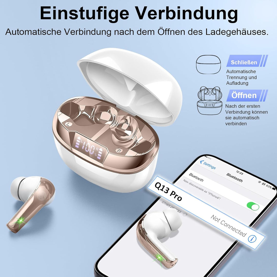 Bluetooth Kopfhörer, Kopfhörer Kabellos Bluetooth 5.4 HiFi Stereo mit ENC Mikrofon, 47Std Spielzeit