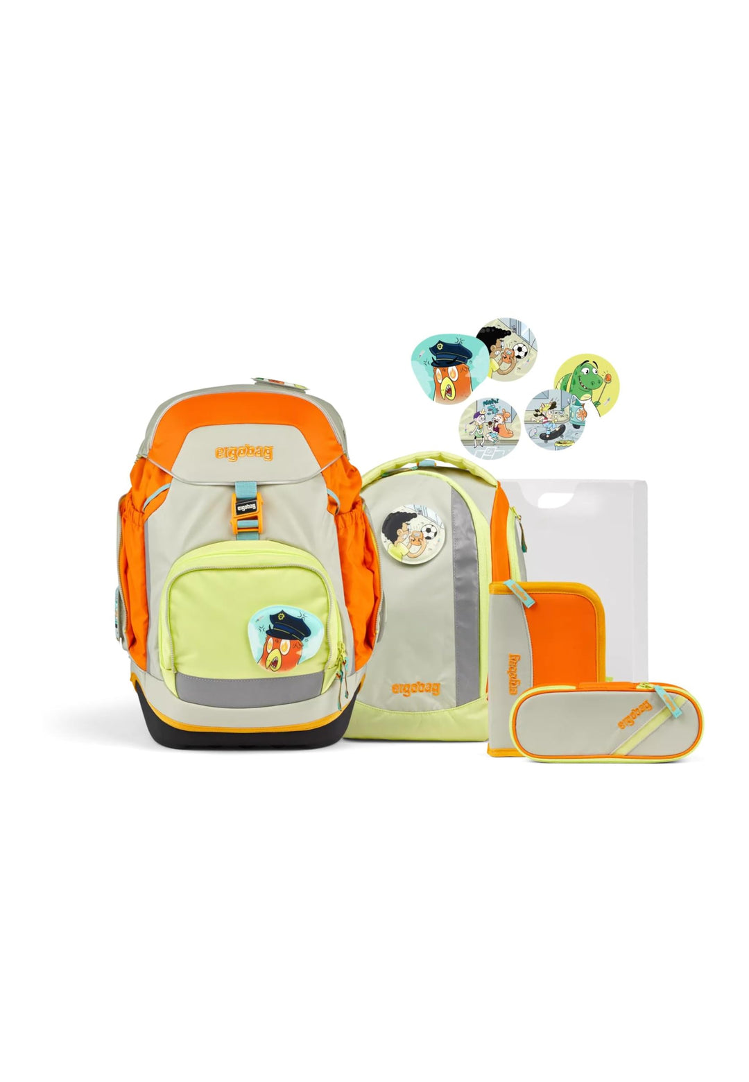 ergobag pack Set ergonomischer Schulrucksack, Schulranzen, Vorgänger-Kollektion, flexibel 6-teilig G
