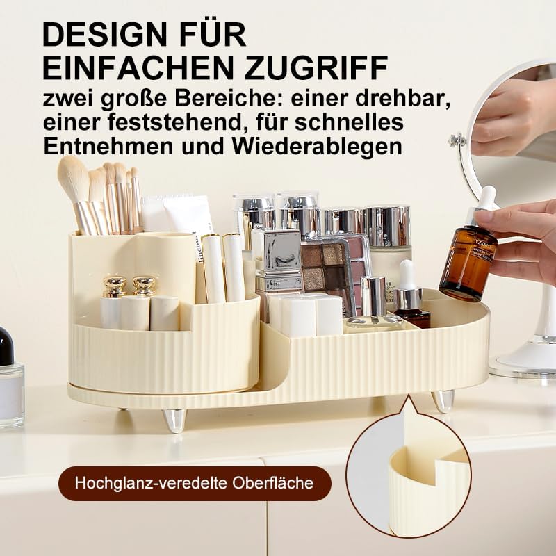 Make up Organizer 360° Drehbar, Grosser Bad Kosmetik Organizer mit Aufbewahrungsbox für Schminktisch