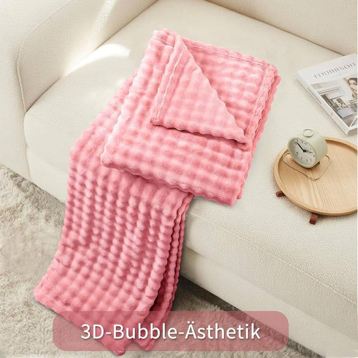 RUIKASI Bubble Decke Kuscheldecke Flauschig Rosa - 150x200cm Sofadecke & Couchdecke aus Plüsch, Warm