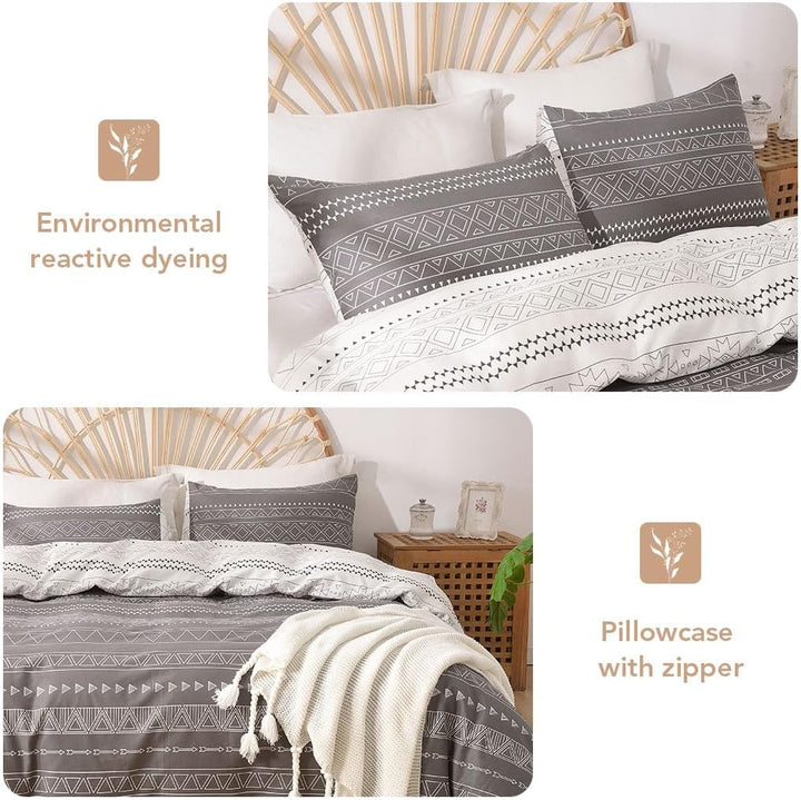 Lekesky Bettwäsche 200x200 Baumwolle, Bettwäsche-Sets 3 Teilig Reissverschluss mit Astmuster, weiche