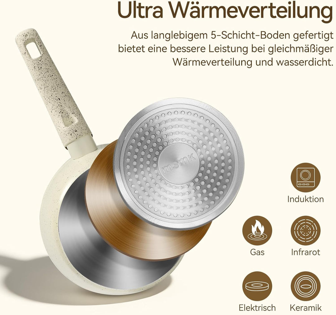 MSMK 18 cm Creme Keramik Antihaft Milchtopf mit Deckel, Für alle Herdarten geeignet, Induktionsgeeig