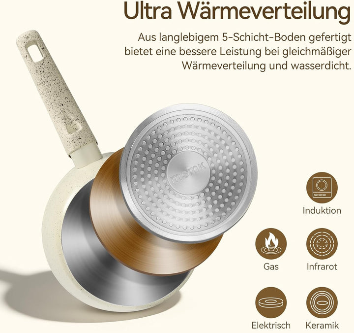 MSMK 18 cm Creme Keramik Antihaft Milchtopf mit Deckel, Für alle Herdarten geeignet, Induktionsgeeig