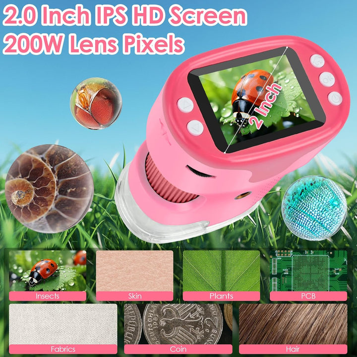 Mikroskop für Kinder, Vankarr 1000X Digitale Taschenmikroskop Tragbares Mini Handy Mikroskope mit 32