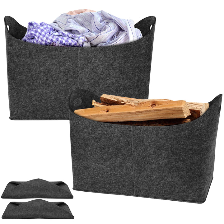 SUBTLETY XXL Faltbare Holzkörbe Set 2 Stück Filz Kaminholztasche Gross Kaminholzkorb Belast Max. 60L