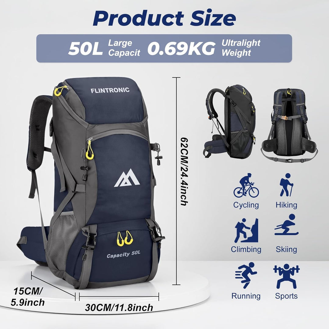 flintronic Wanderrucksack Herren Damen 50L, Outdoor Rucksack Trekkingrucksack, Leichter Wasserdichte