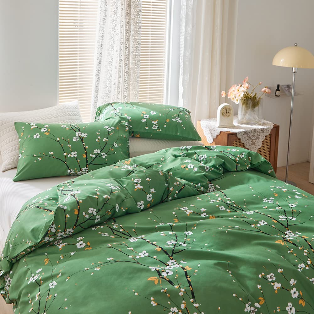 Nyescasa Bettwäsche 200x200 3 Teilig Grün Blumen Botanisch Muster Bettwäsche-Set Blume Zweig Design