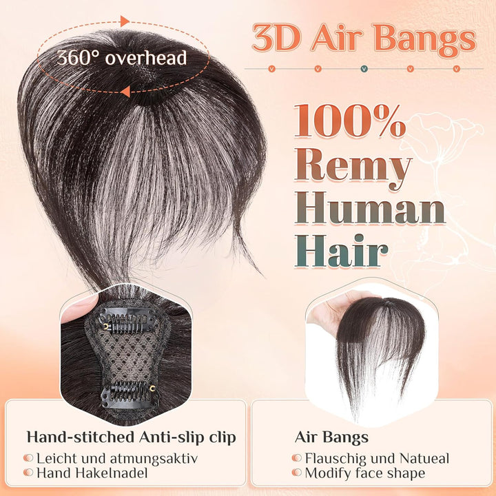 Benehair Clip in Pony Echthaar, 3D Air Pony Echthaar, 20g Clip in Bangs Echt Haar Front Fringe, 100%