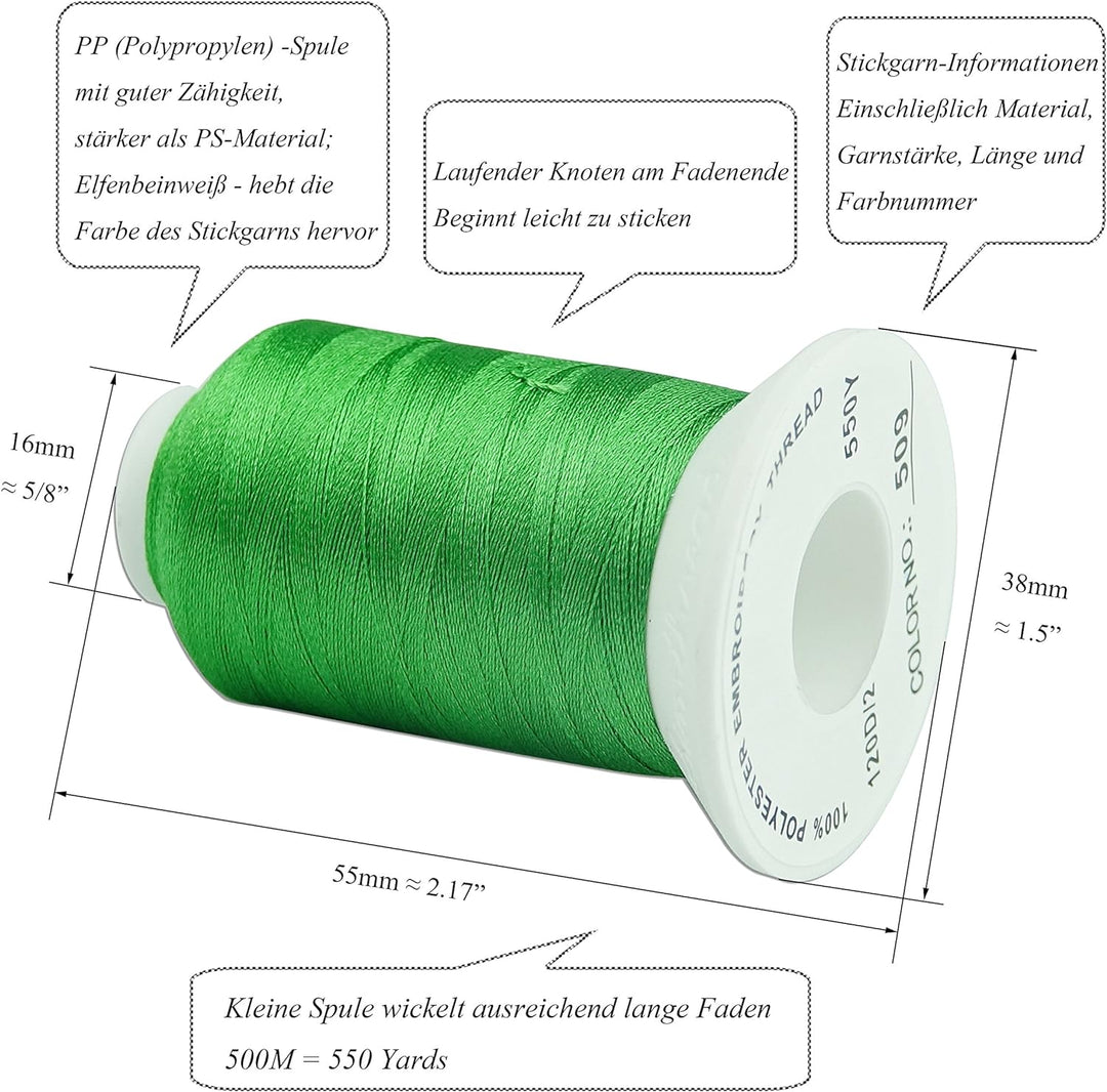 Simthread 63 Farben Polyester Maschinen Stickgarn - 500 Meter, für Babylock, Janome, Kenmore, Singer