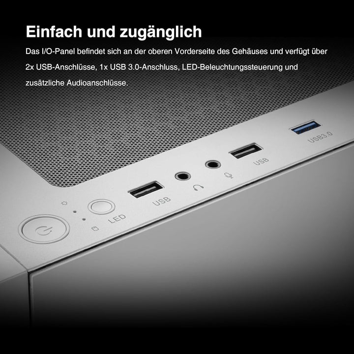 GAMDIAS Talos E3 Mesh WH Gaming PC-Gehäuse, Mid-Tower ATX-Gehäuse mit seitlicher gehärteter Glassche
