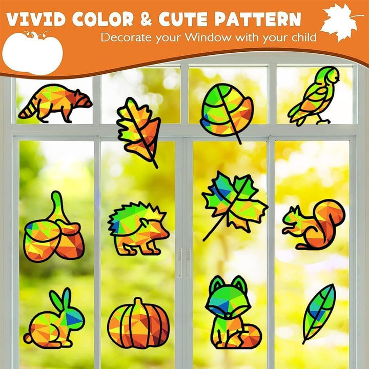 TUIBEIDAMAI 24 Stück Fensterbilder Herbst Basteln, Herbst Bastelset Kinder, Herbstdeko Fenster Baste