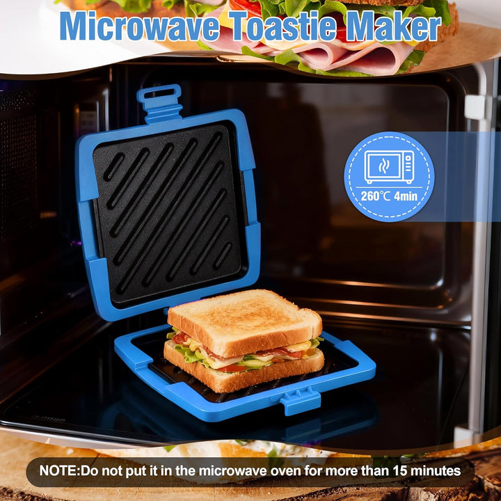 Sandwichmaker Mikrowellen, Sandwichtoaster 16 x 16 cm, Kontaktgrill Abnehmbare Platten und Silikonsc