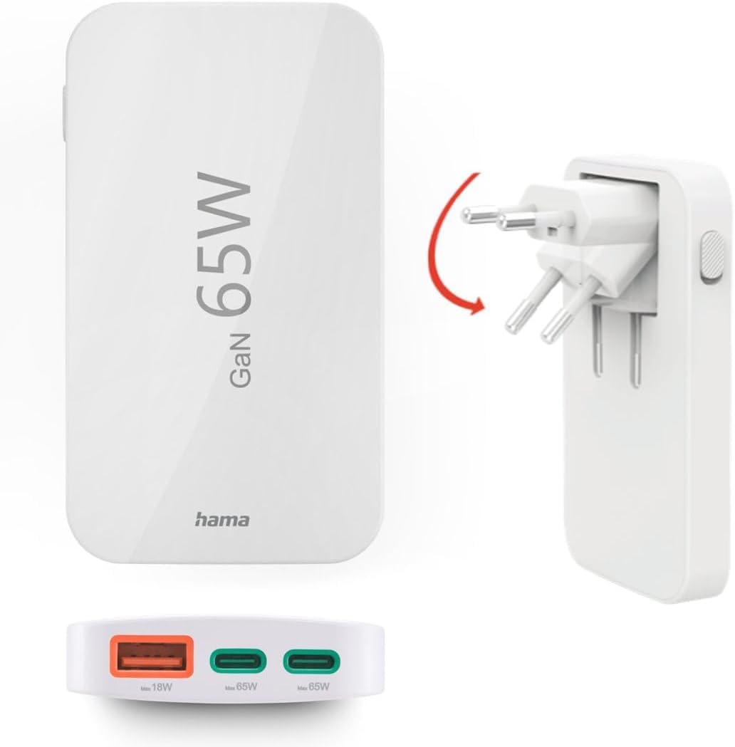 Hama USB C Ladegerät (Schnellladegerät 65 Watt, Ladestecker für Steckdose 2X USB-C, 1x USB-A, für Ha