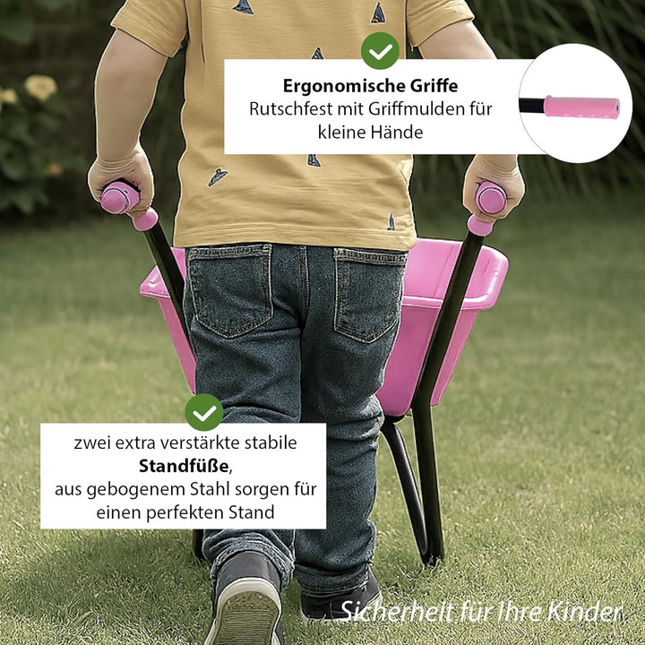 Kinderschubkarre Uni 40 kg Traglast 3,6 kg Stahl Kunststoff rosa Vollgummirad Schiebkarre Garten Uni