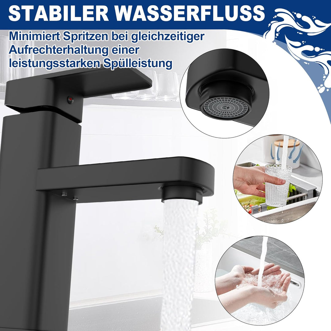 FIVMEN Wasserhahn Küche Schwarz Küchenarmatur mit Einhebelmischer Spülenarmatur Waschtischarmatur Ke