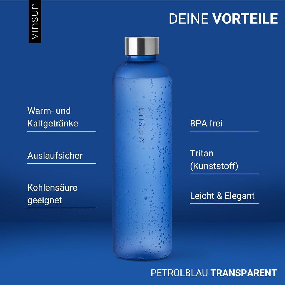 VINSUN Trinkflasche 650ml, 1000ml, 1500ml - auslaufsicher, Kohlensäure geeignet, BPA frei, Tritan -