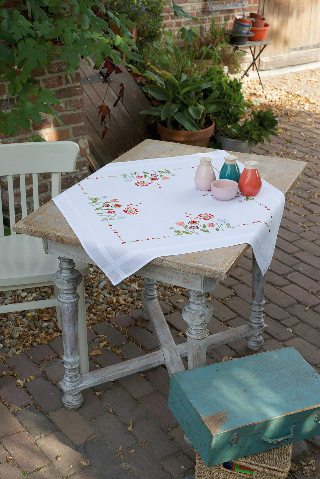 Vervaco PN-0170740 Blumen Bedruckte Tischdecke Stickset, Baumwolle, mehrfarbig, ca. 80 x 80 cm / 32"