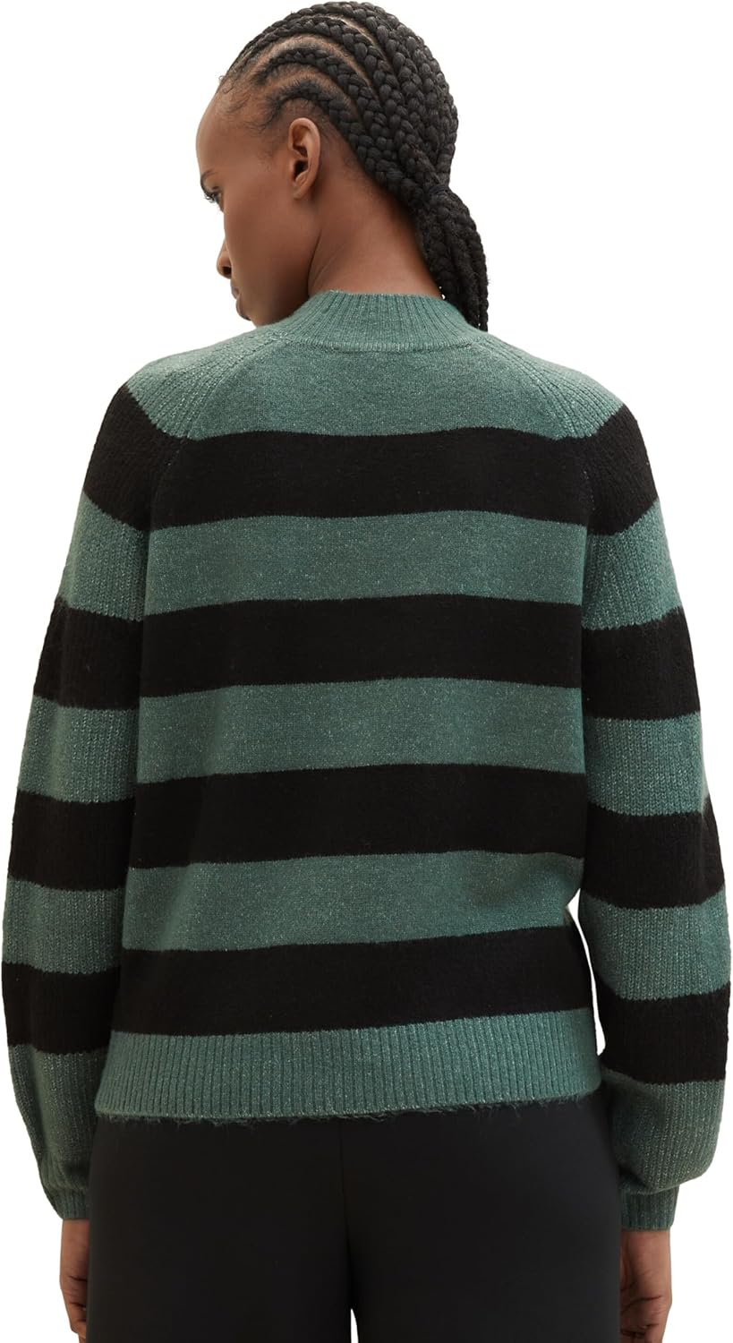 TOM TAILOR Denim Damen Pullover L 34223 - Green Black Stripe, L 34223 - Green Black Stripe