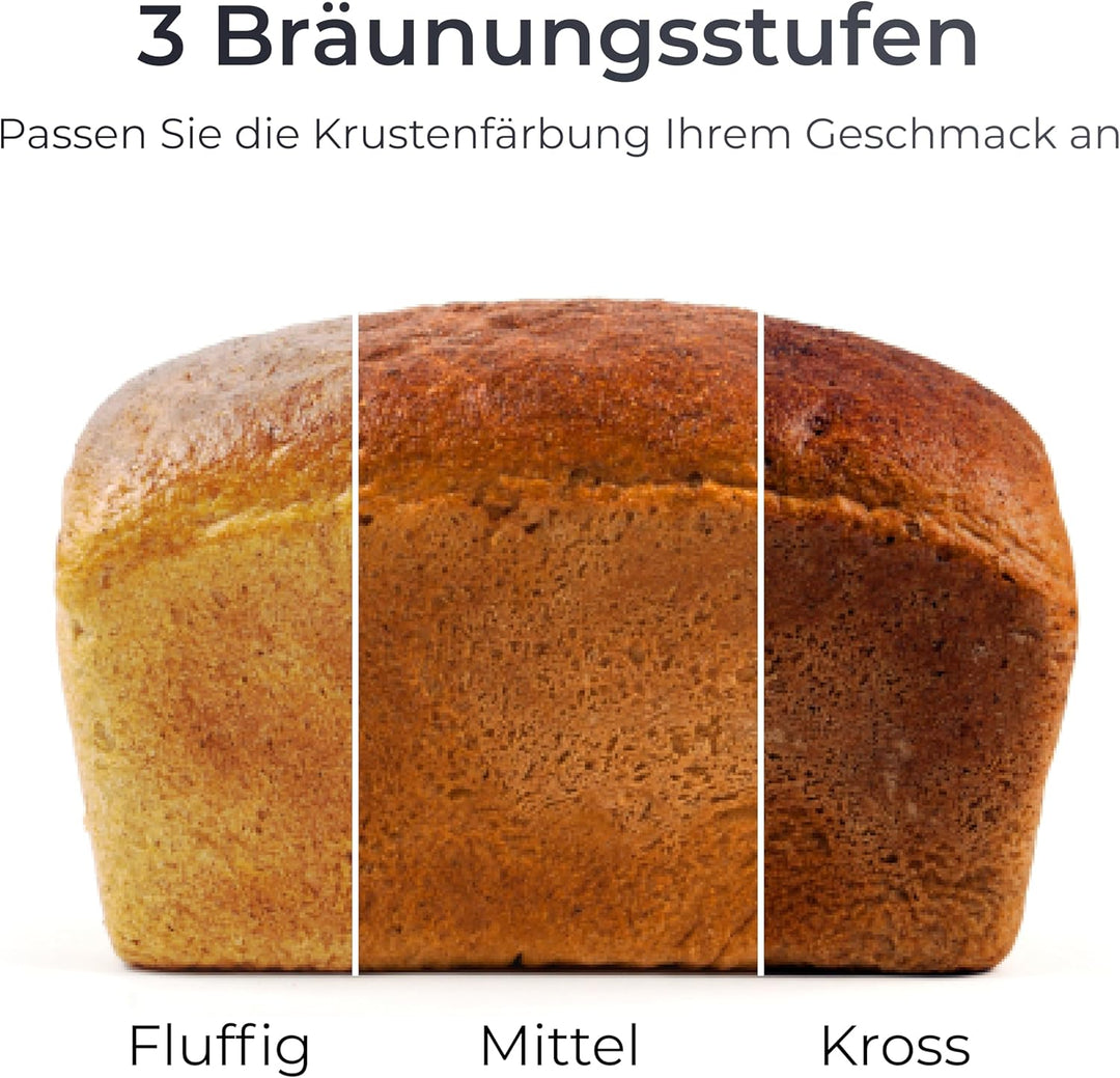 KLAMER Brotbackautomat, 14 Backprogramme, 3 einstellbare Bräunungsstufen, automatische Zubereitung v