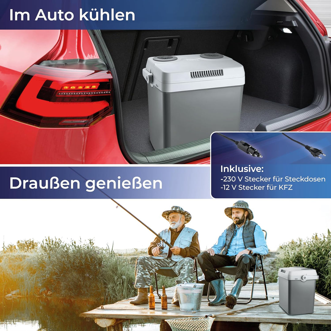 KLAMER elektrische Kühlbox, Kühlbox mit Kühl- und Warmhaltefunktion, 2 Anschlüsse: 230V & 12V für Zi