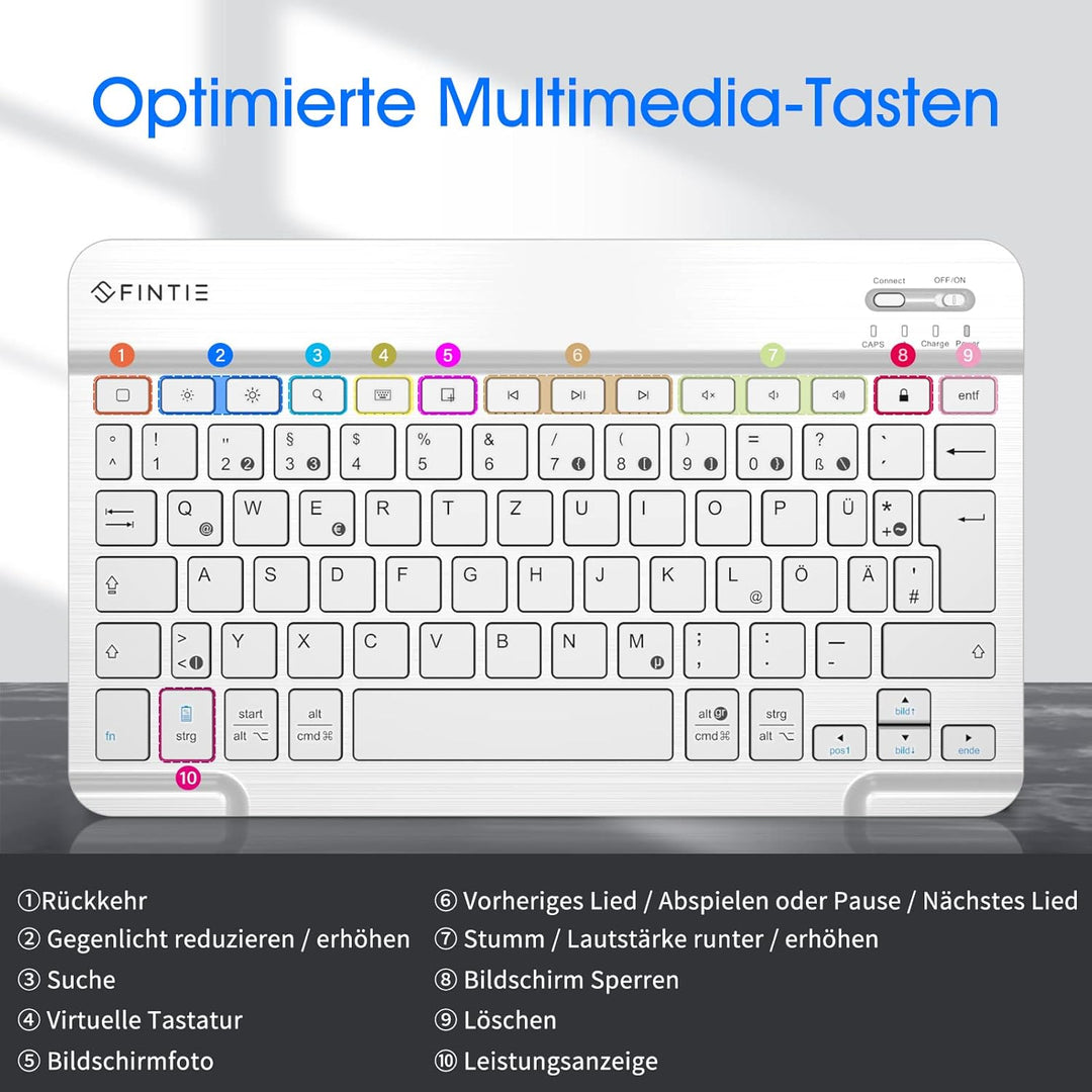 FINTIE Ultradünn Bluetooth Tastatur mit deutschem Layout QWERTZ für iPad Air/Pro/Mini/iPad 10.9/10.2
