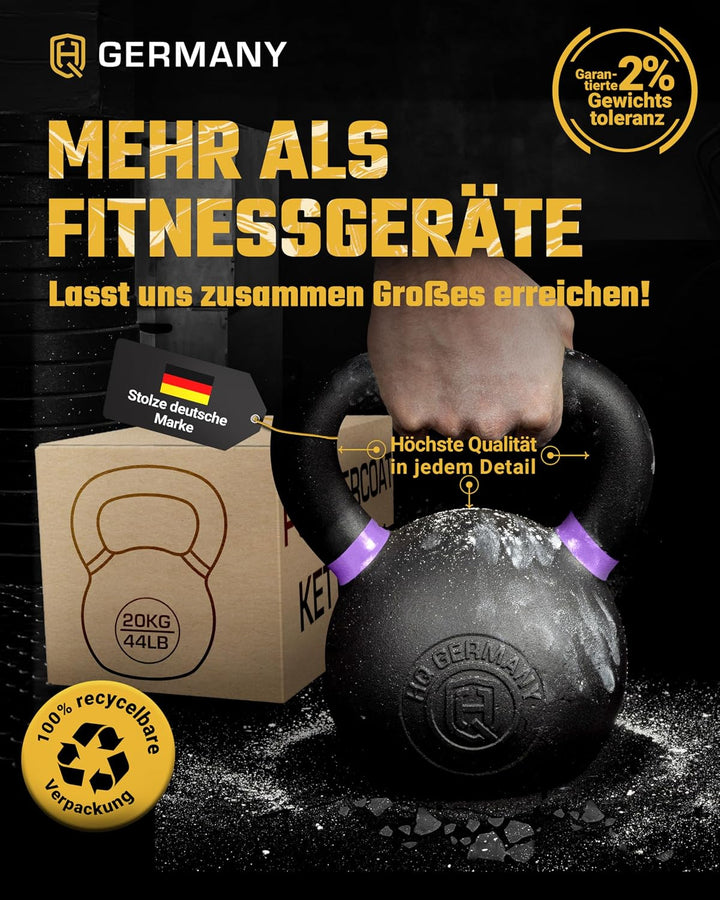 HQ Germany® Kettlebell Powdercoat [Pulverbeschichtung] - Kugelhantel 2-32kg | Vollguss ohne Schweiss